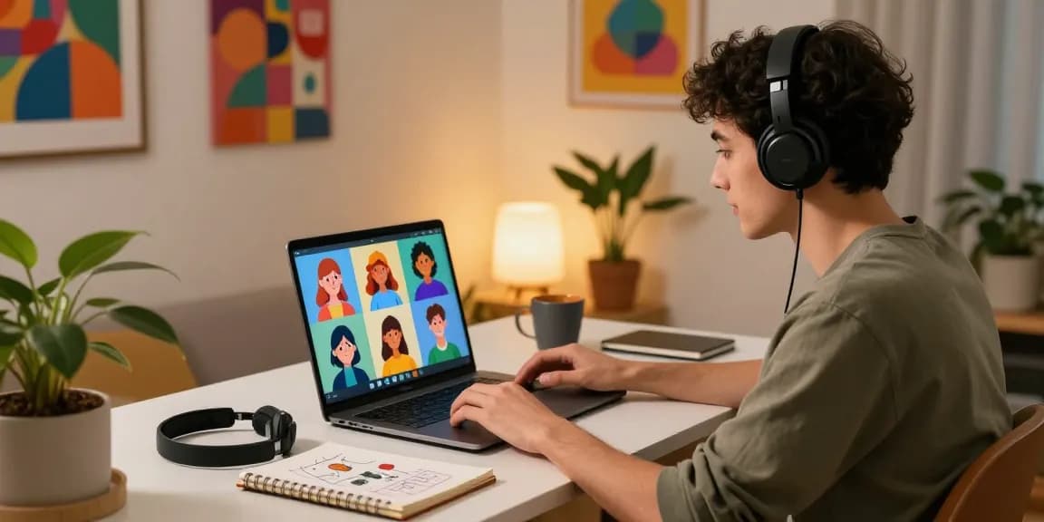 Engaging in hot chat ai with colorful avatars in a cozy home office