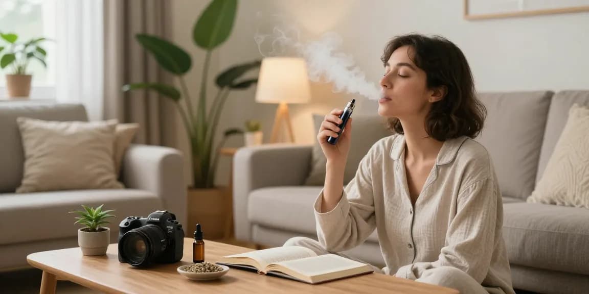 thc vape uk experience with quality vape pen and hemp wellness elements in a cozy living room