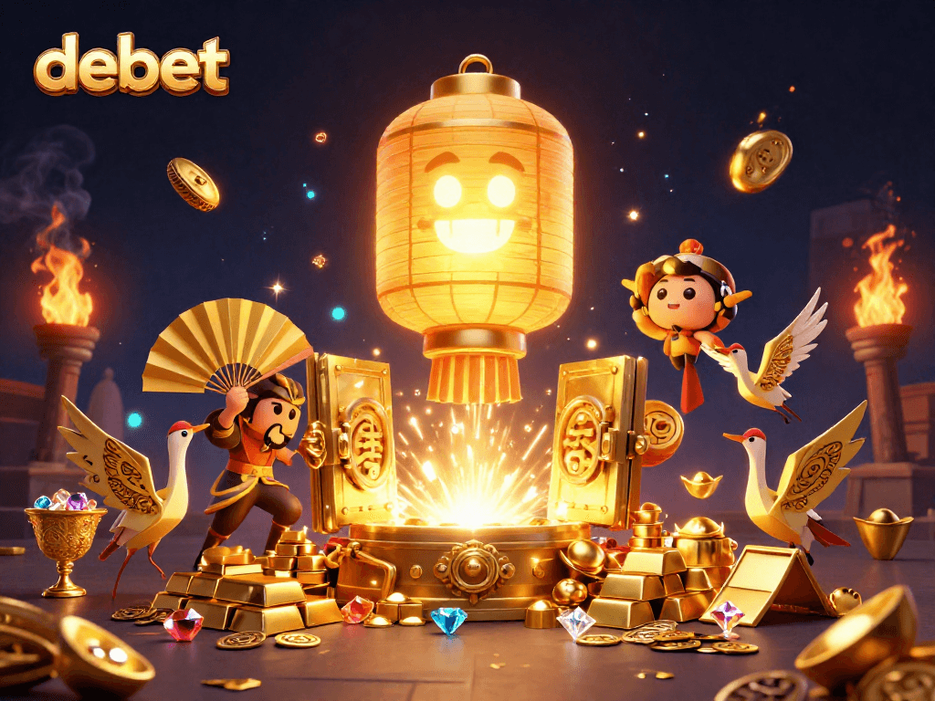 Join the vibrant night market casino with debet's spirit, gold treasures, and enchanting warriors.