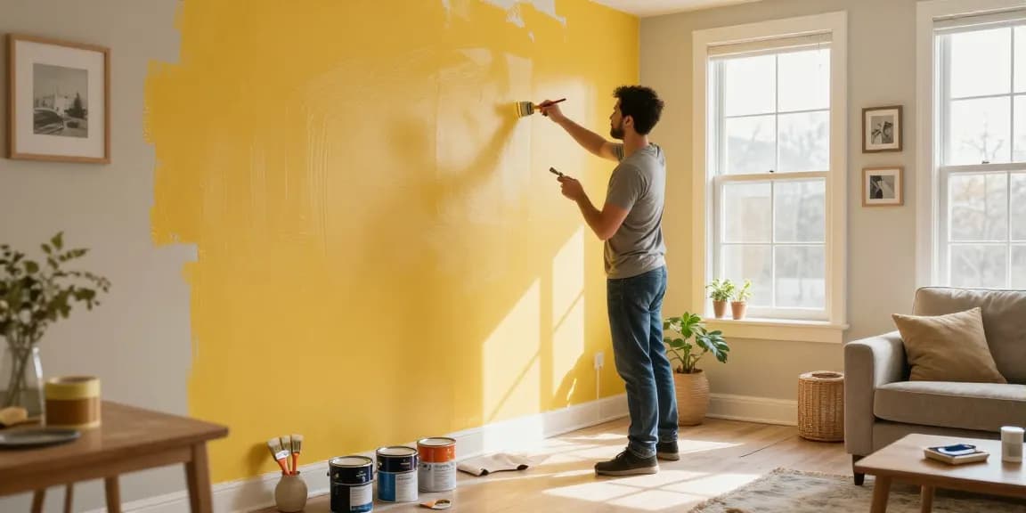 Lincoln painter expertly applying fresh paint in a bright living room.
