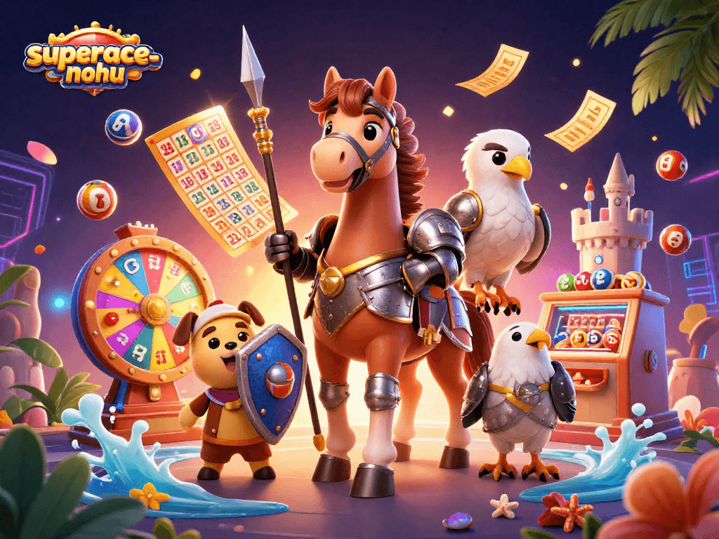 Experience the excitement of superace-nohu with knights and lively casino elements in a vibrant scene.