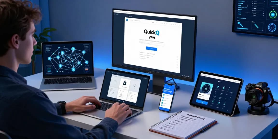 在现代科技工作空间中，多设备使用QuickQ VPN的活跃用户。