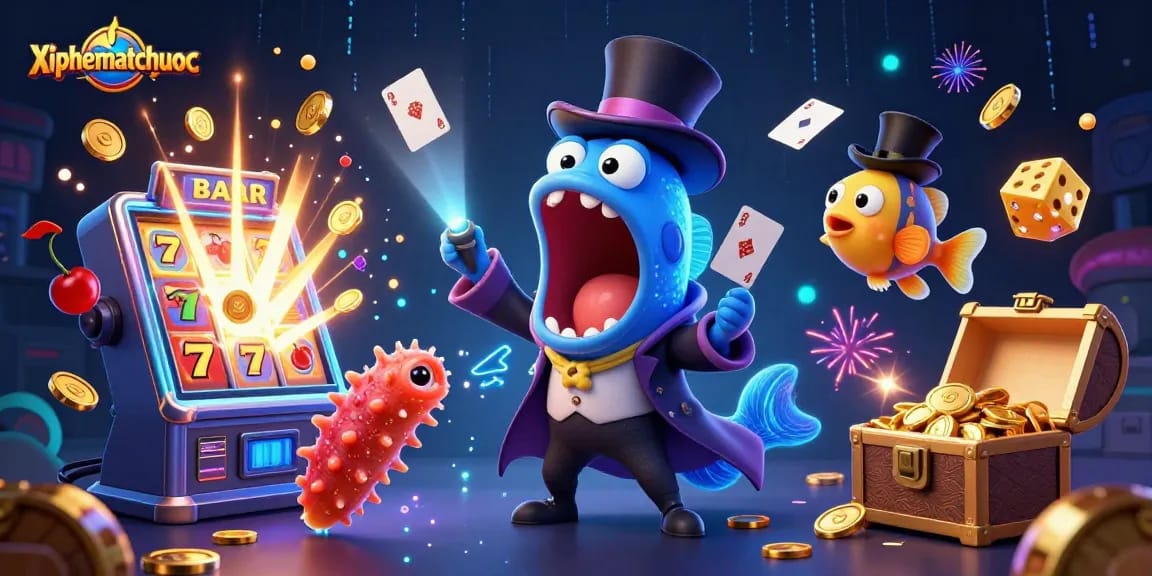 Engage in xiphematchuoc's thrilling gameplay with vibrant characters and casino elements bursting with energy.