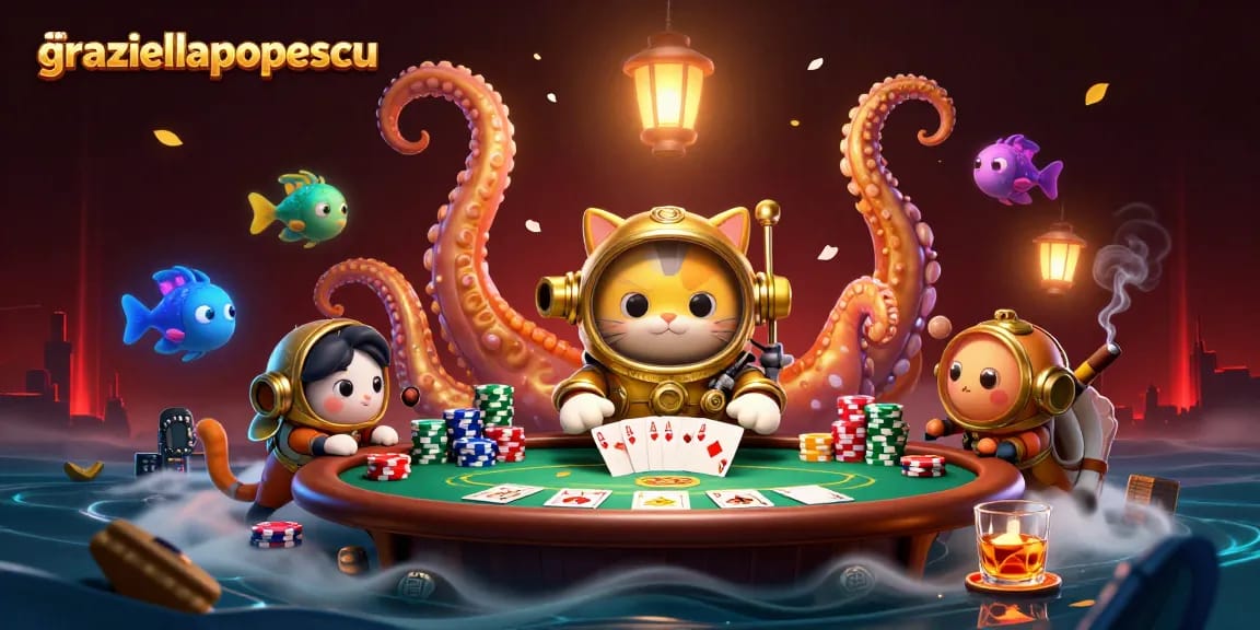 Engage with graziellapopescu's thrilling poker scene featuring a dynamic kraken and treasure elements.