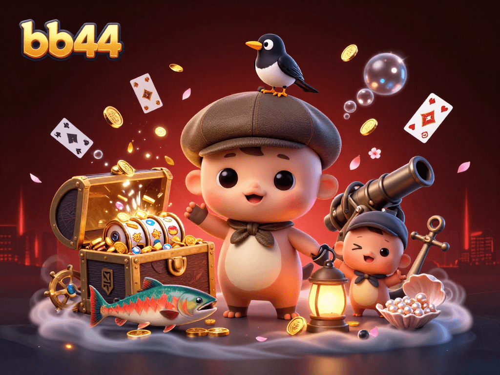 Dive into excitement at bb44 with a lively 3D illustration showcasing playful characters and dynamic gaming elements.