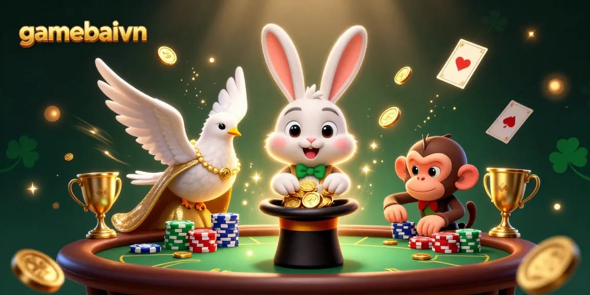 Experience the thrill of poker at gamebaivn with our captivating casino illustration featuring vibrant characters.