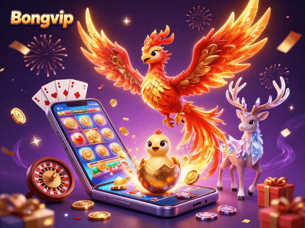 Bongvip entertains with a vibrant phoenix scene, capturing the thrill of winning in casino games.
