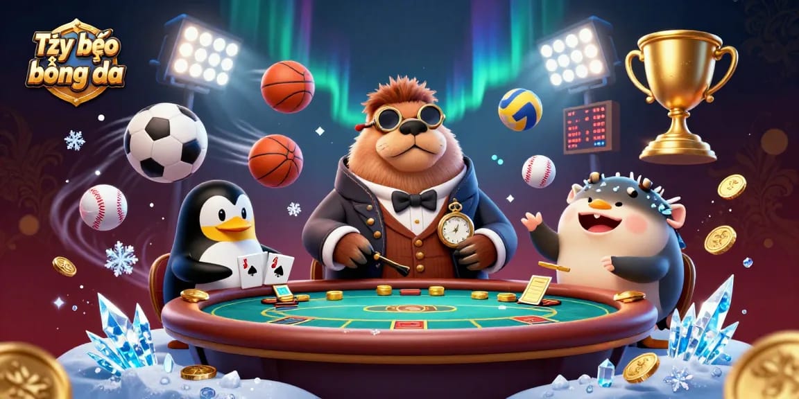 Bet on Tỷ lệ kèo bóng đá with a vibrant underwater poker scene featuring a jolly walrus and unique gameplay elements.