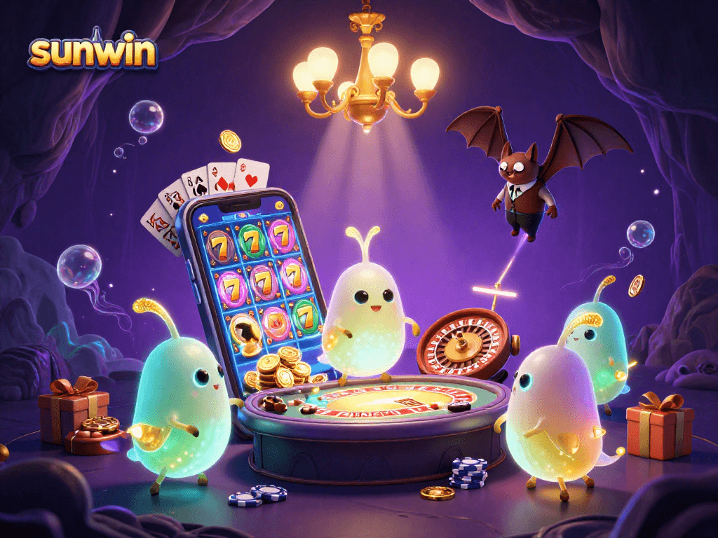 Experience thrilling gameplay at sunwin with vibrant casino glowworms lighting up a cave.
