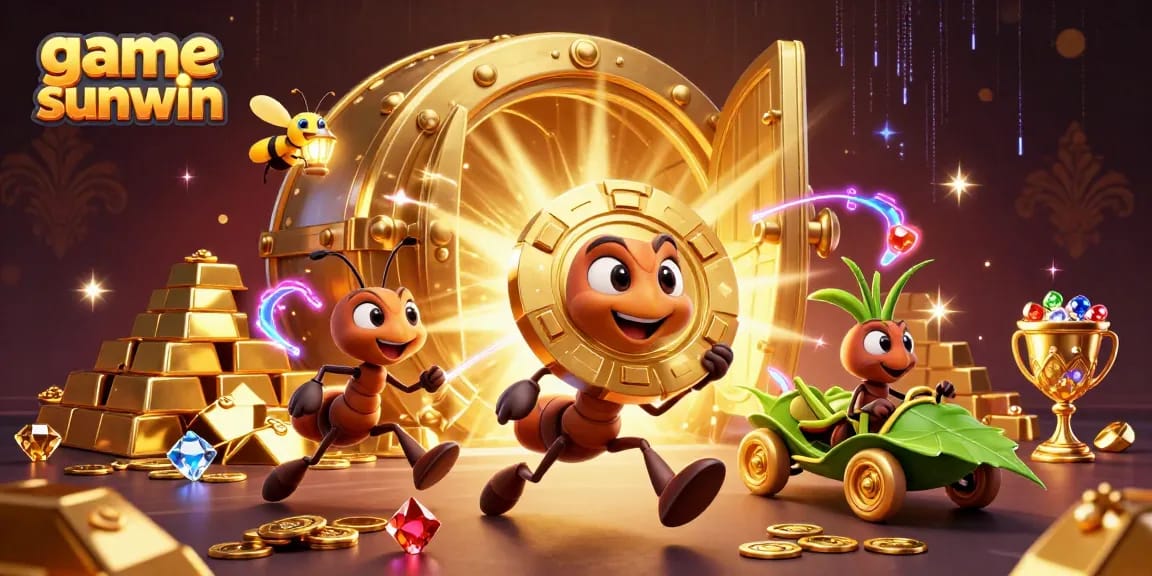 Engage in thrilling gameplay at game sunwin with vibrant 3D ants heist illustration showcasing excitement.