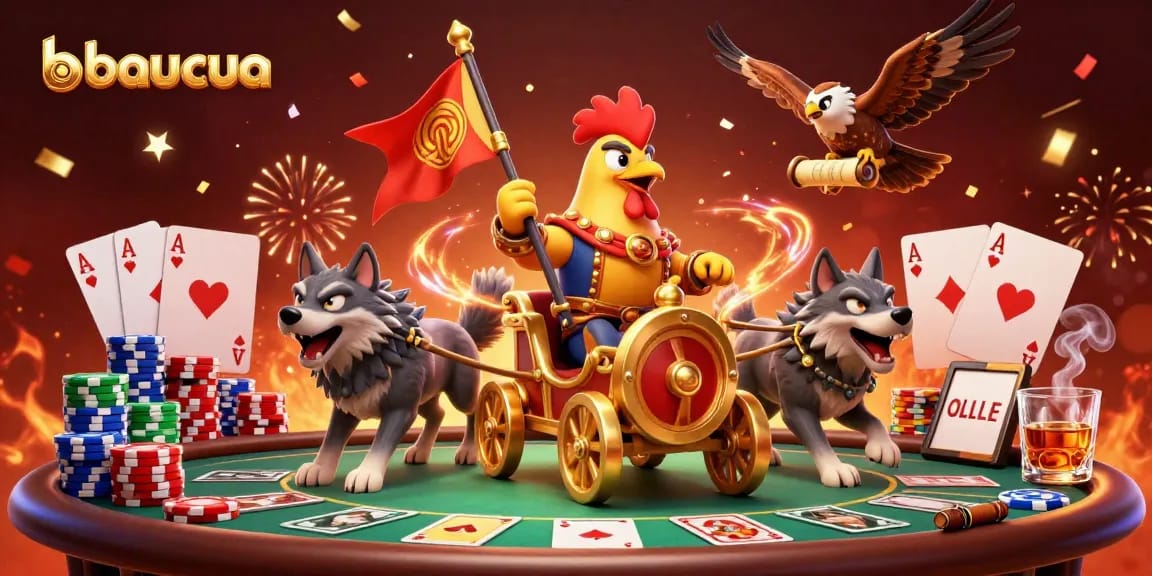 Engage in thrilling baucua gameplay with vibrant 3D characters and colorful casino elements.