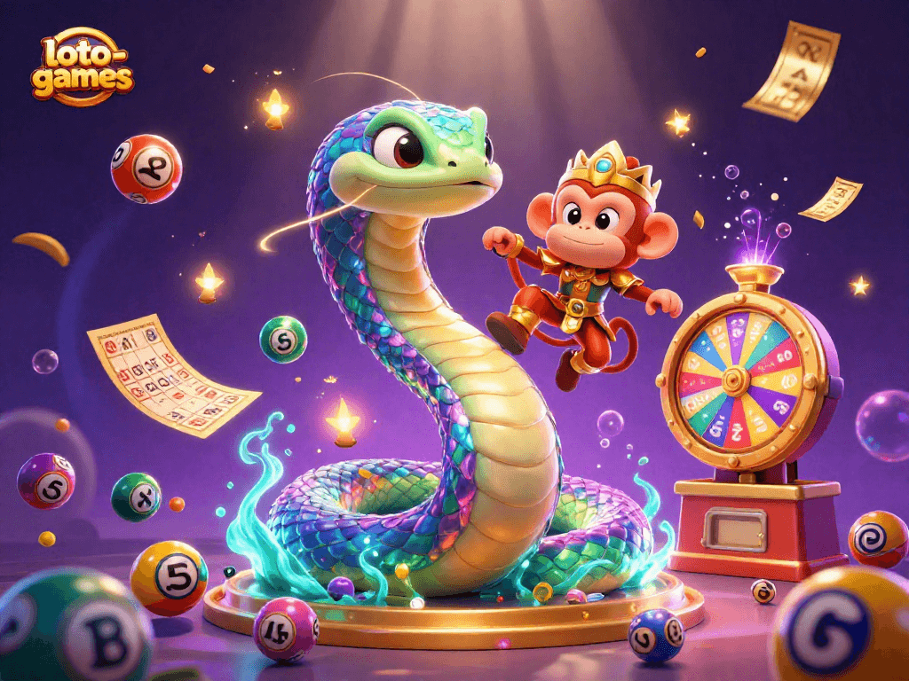 Engage with loto-games lottery excitement featuring vibrant characters and colorful game elements.