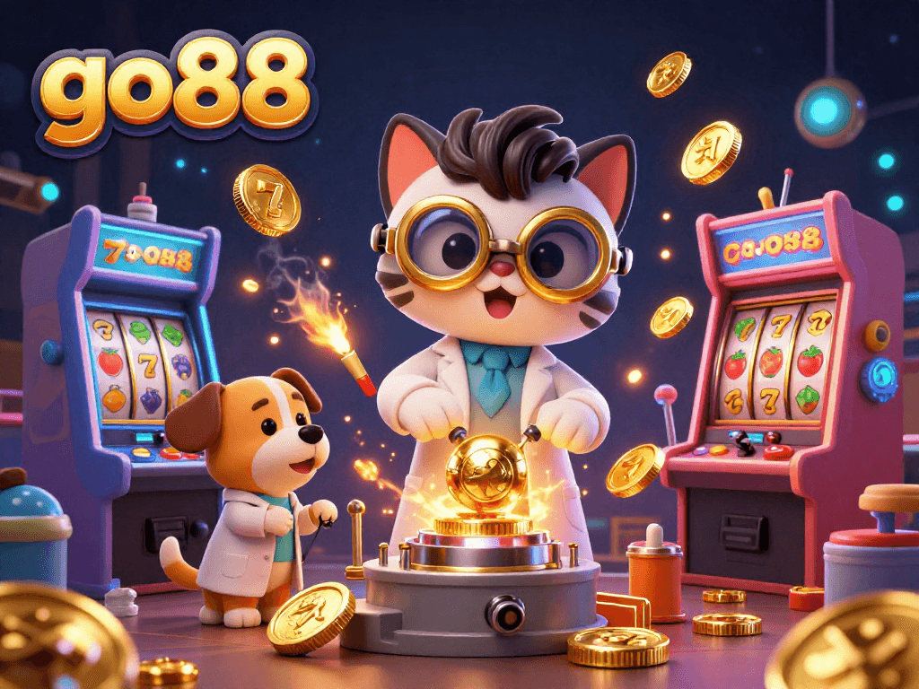 Engage with go88's thrilling slot machines and magical gaming elements in a vibrant 3D scene.