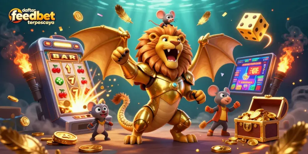 Spin and win with daftar feedbet terpercaya under a vibrant jackpot explosion and golden treasures.