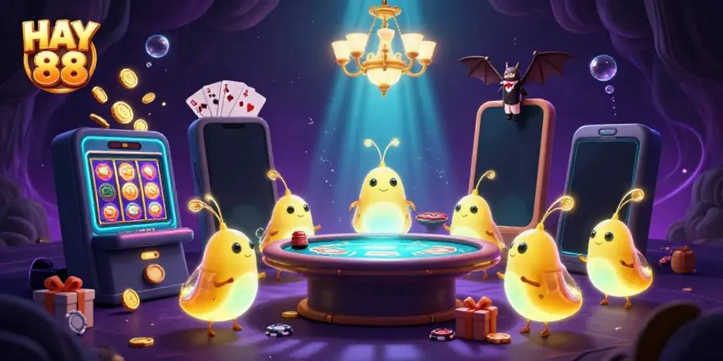 Experience the excitement of casino gaming with HAY 88, featuring glowing creatures and captivating slot games.