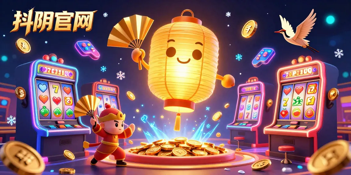 Engage with the exciting slots at 抖阴官网 in this vibrant, dynamic casino scene illustrated in 3D with glowing characters and game elements.