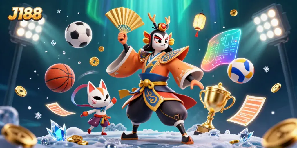 Experience thrilling action with J188's dynamic sports elements and enchanting characters in a vibrant casino scene.