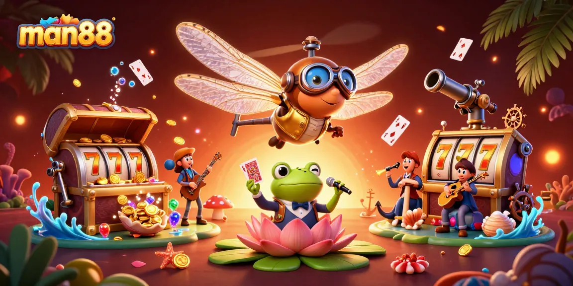 Experience thrilling wins at man88, where a lively casino scene comes to life with vibrant characters and games.