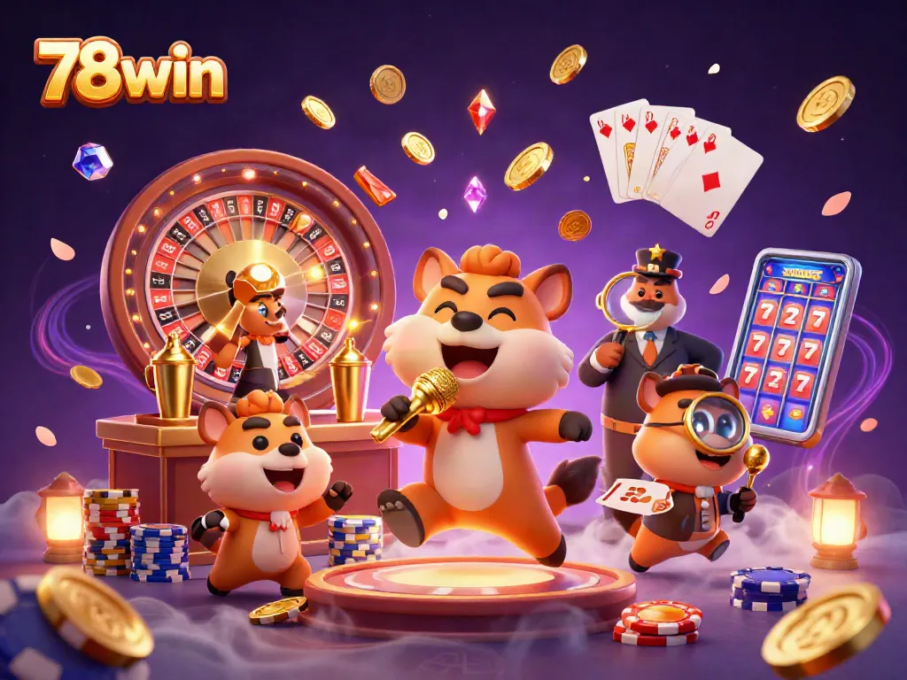 Watch 78win's hyena comedy club unfold with lively characters and dazzling casino elements.