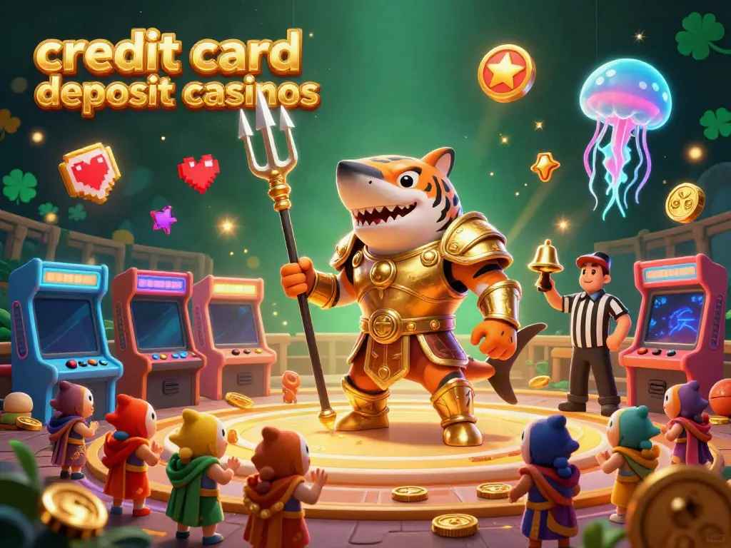 Engage with exhilarating gameplay at credit card deposit casinos, featuring an intense shark-themed colosseum.