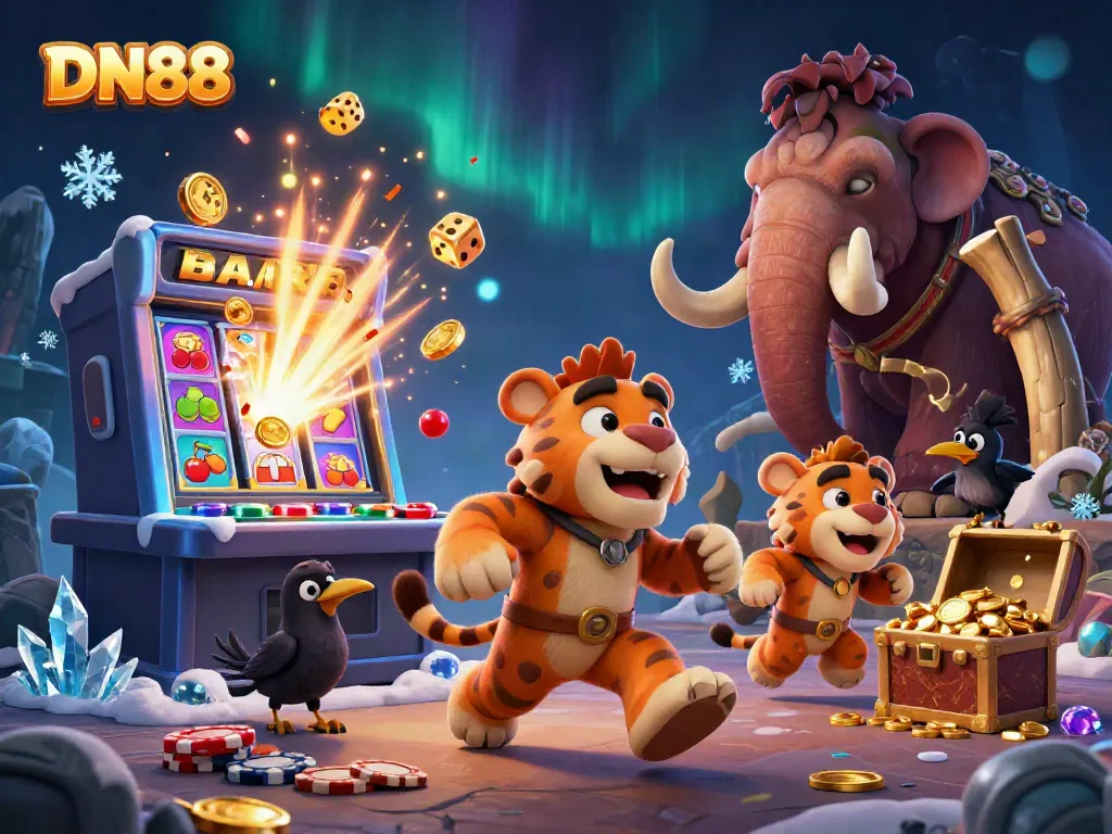 Experience the excitement at DN88's vibrant and whimsical prehistoric casino with thrilling games and rich details.