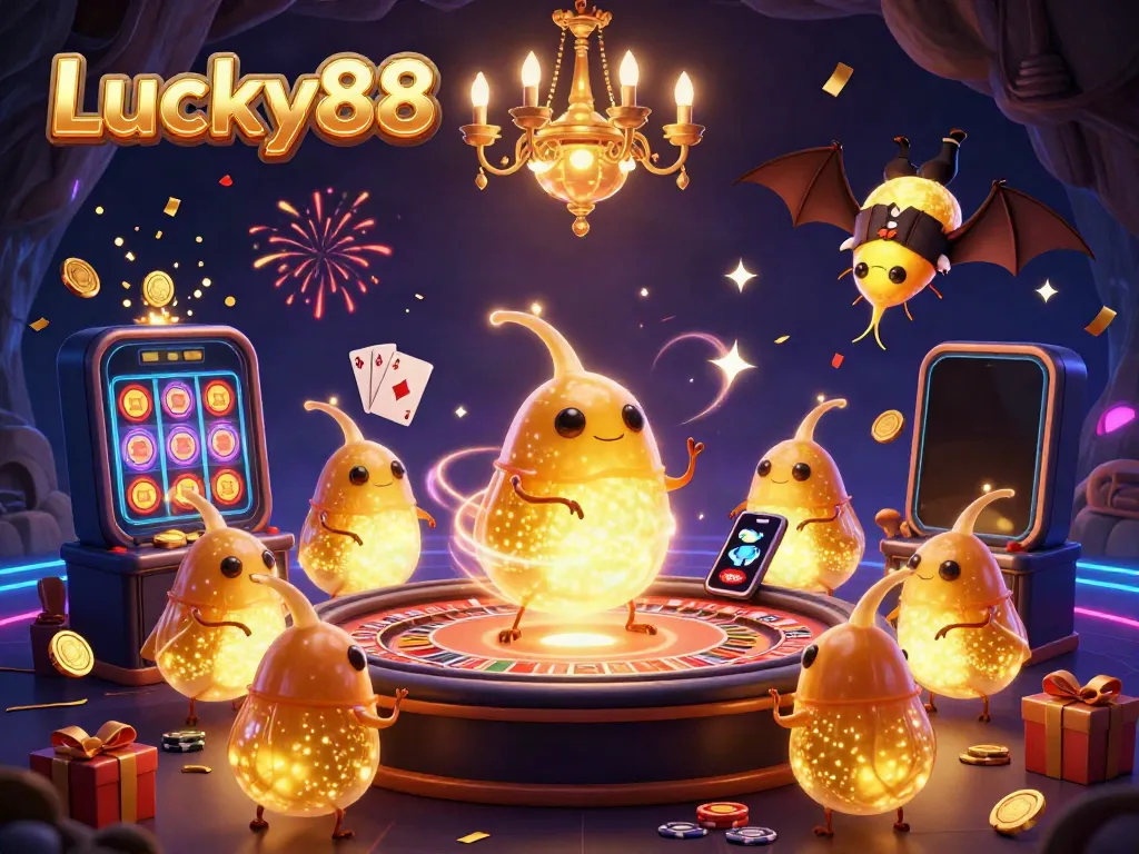 Experience the vibrant atmosphere of Lucky88's online casino with glowworms illuminating the action.
