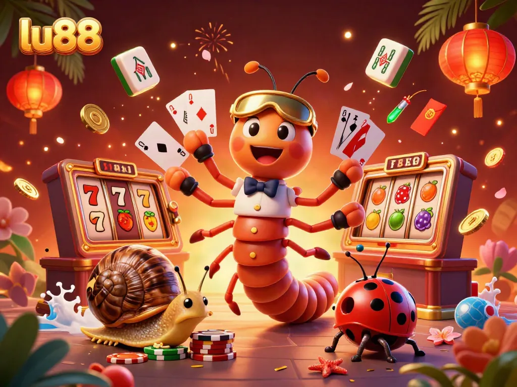Engage in thrilling gameplay with lu88's animated casino scene showcasing vibrant slot machines and dynamic characters.