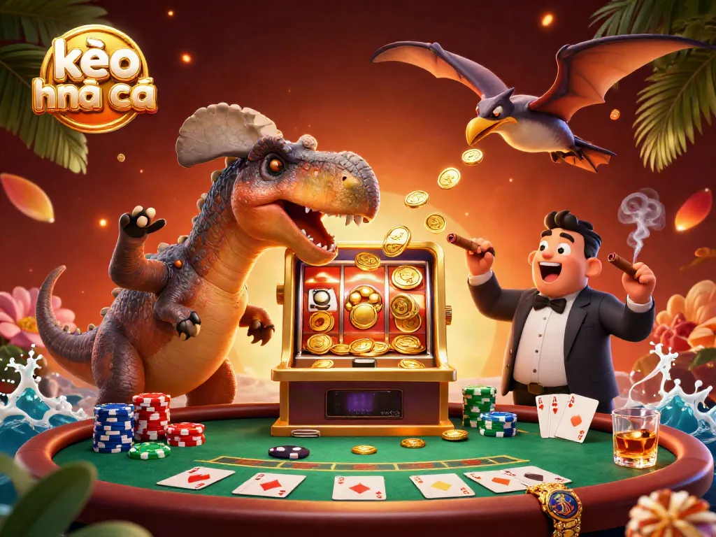 Engage with kèo nhà cái as a pachycephalosaurus wins big at a golden slot machine in this vibrant casino scene.