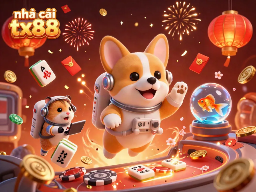 Experience excitement with nhà cái tx88 in a cosmic casino adventure featuring a corgi and a hamster!