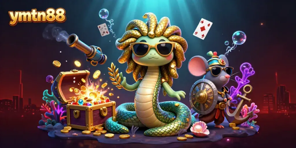 Win big at ymtn88 with the friendly Medusa and engaging treasure elements in this vibrant casino scene.
