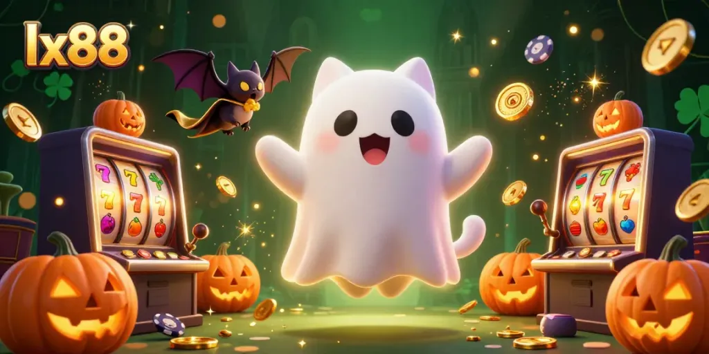 Engage with lx88's gaming excitement through a ghost cat and bat at a haunted casino.