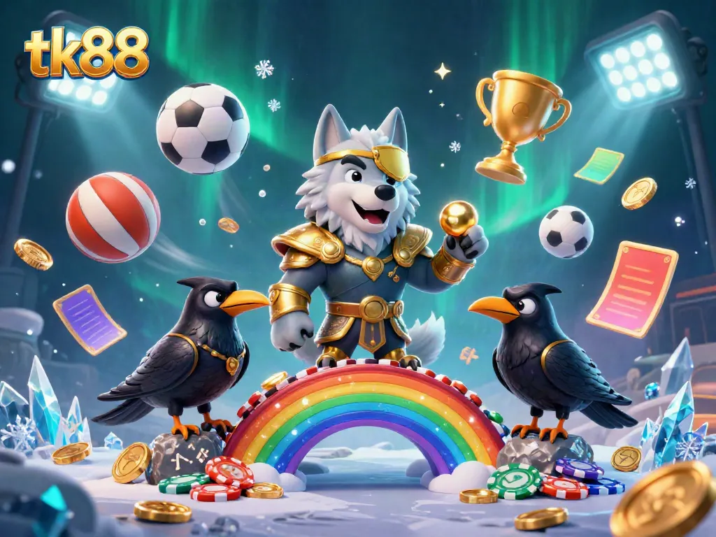 Experience the thrill of tk88 with dynamic casino elements and Norse mythology characters in this vibrant digital artwork.