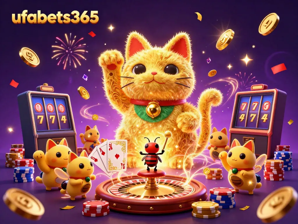 Experience thrilling gameplay at ufabets365 with a vibrant lucky cat and casino elements.