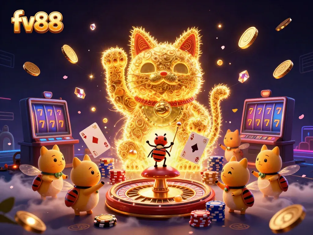 Engage with the dynamic casino universe of fv88, featuring colorful characters and vibrant gaming elements.
