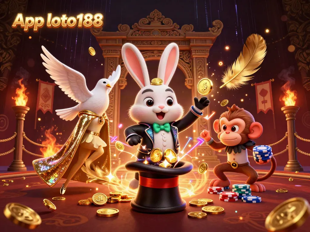 Engage with App loto188 by watching the magician rabbit perform while surrounded by dynamic casino action.