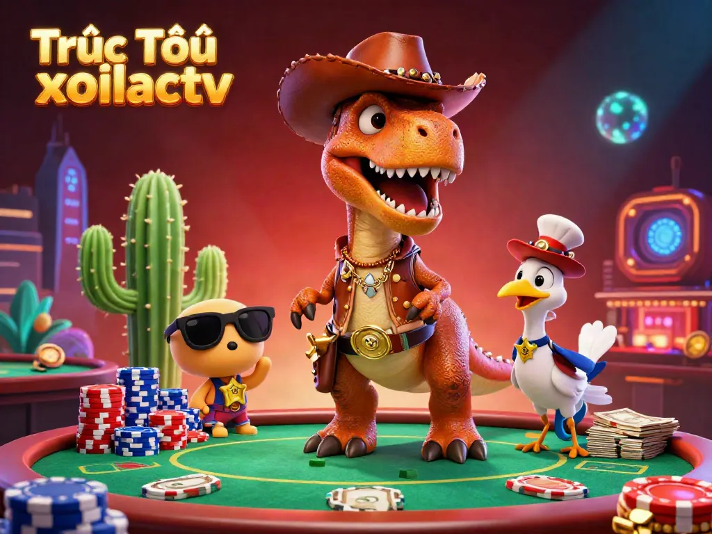Experience high-quality casino excitement in Trực Tiếp xoilactv with vibrant poker elements and characters getting ready for a big game.