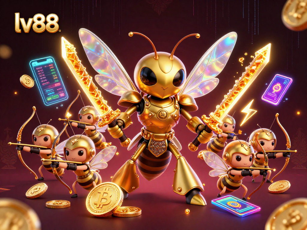 Experience thrilling gameplay at lv88 with 3D characters amid glowing coins and dynamic casino elements.