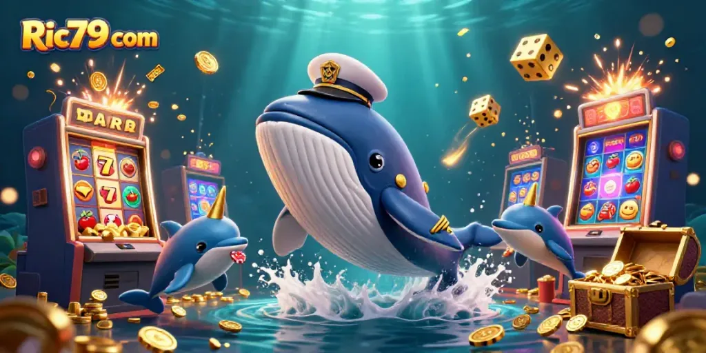 Engage with Ric79 com in a vibrant 3D casino illustration featuring whimsical characters and casino elements.