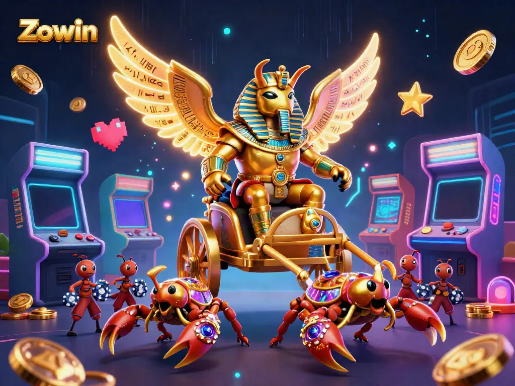 Engage with Zowin's vibrant gaming world, filled with characters and casino elements in a unique illustration.