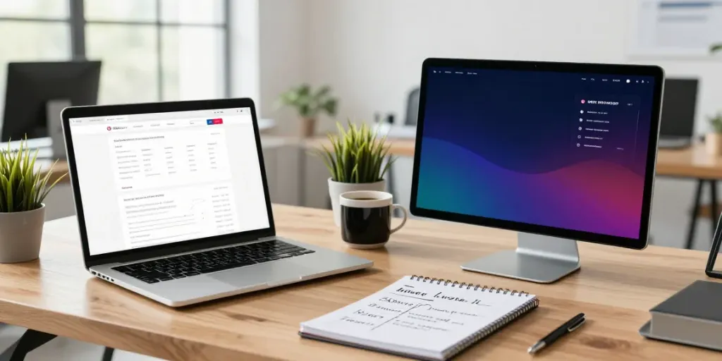 Digital marketer analyzing instant indexing data in a modern office setup.