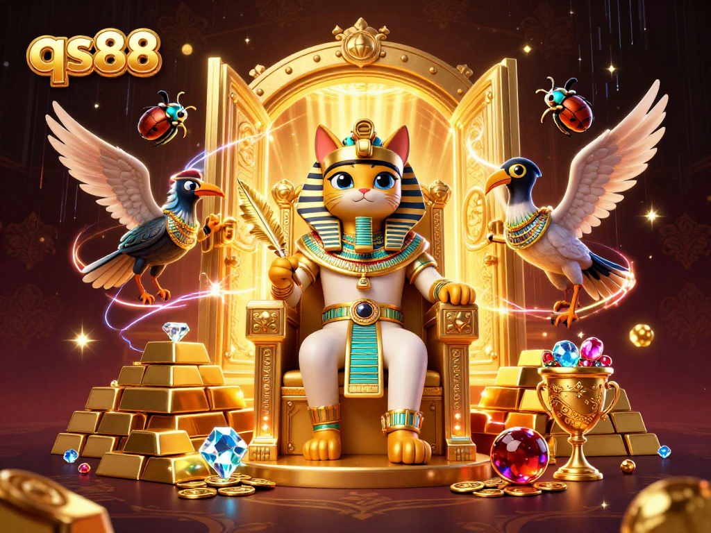 Engage with qs88 in a vibrant, ultra-detailed casino scene filled with treasures and Egyptian motifs.