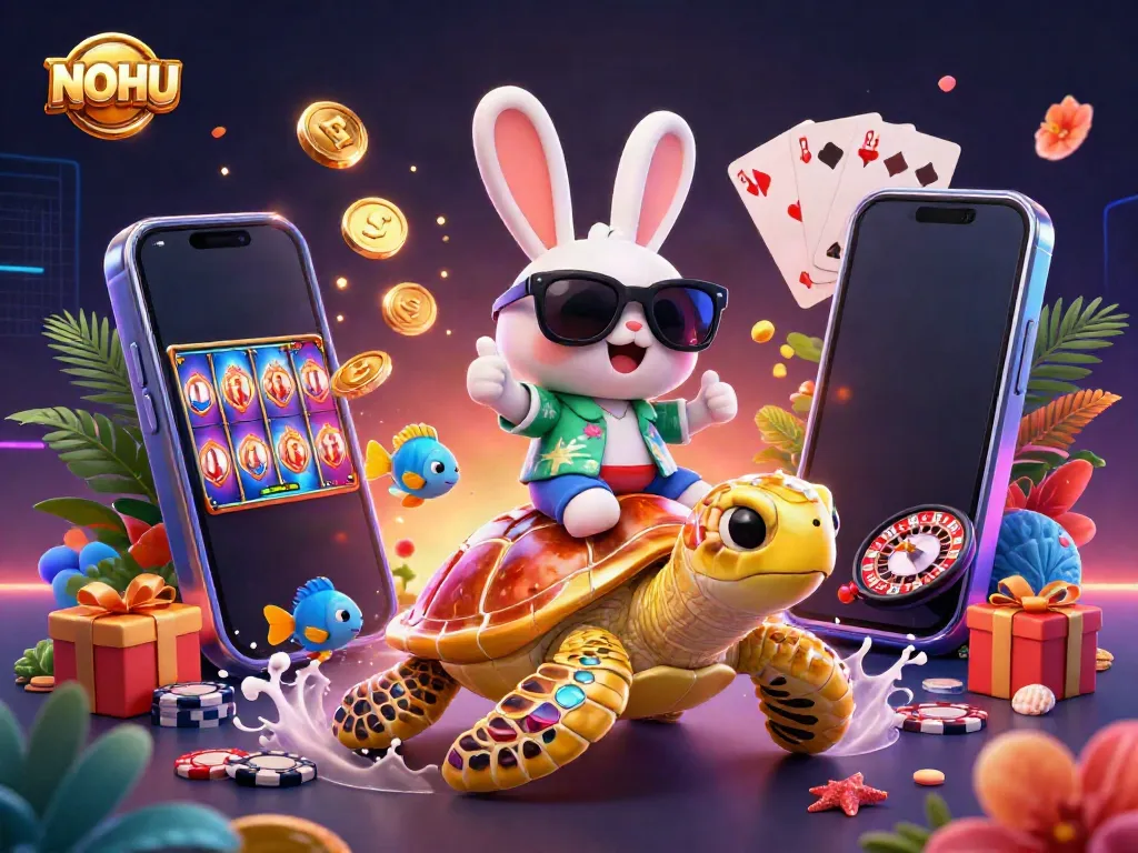 Spin and win with NOHU's vibrant gaming scene featuring fun characters and slots.