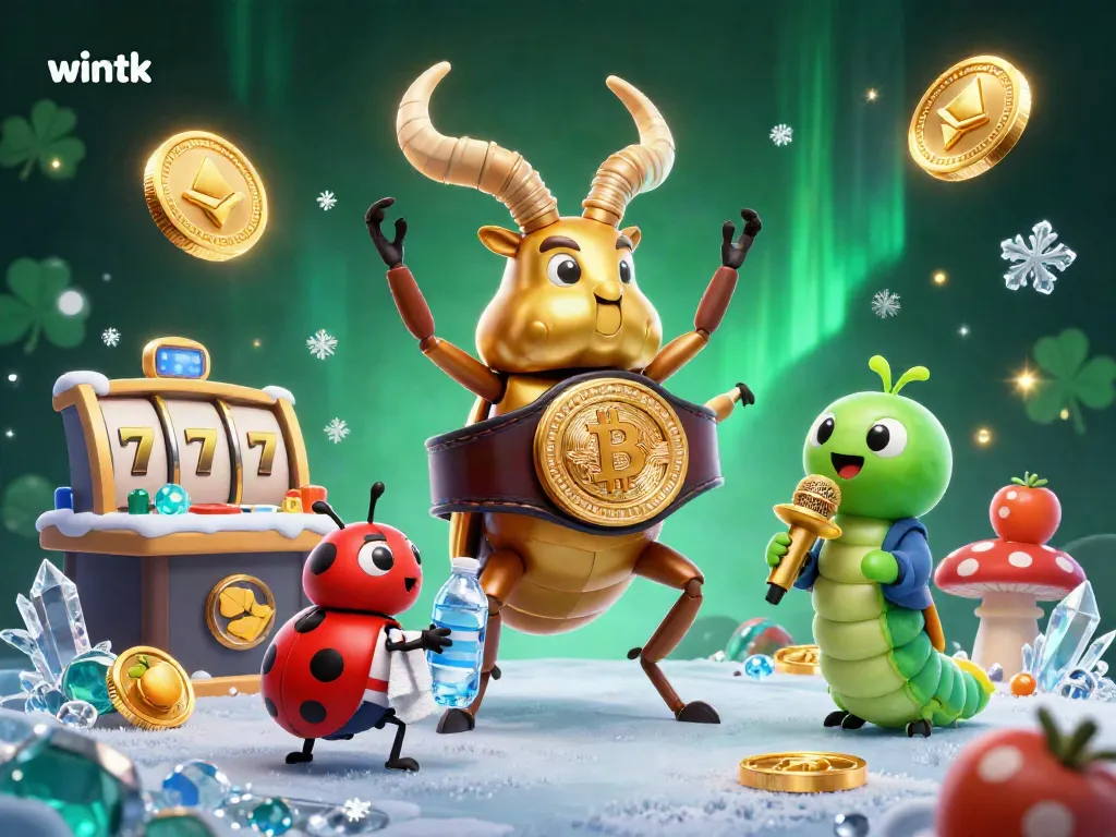 Engage in thrilling casino action with wintk, featuring a boxing stag beetle and crypto-themed elements.