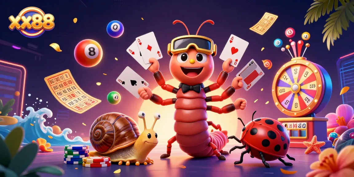 Experience the thrill of xx88 with a vibrant, lively digital casino scene featuring 3D characters.