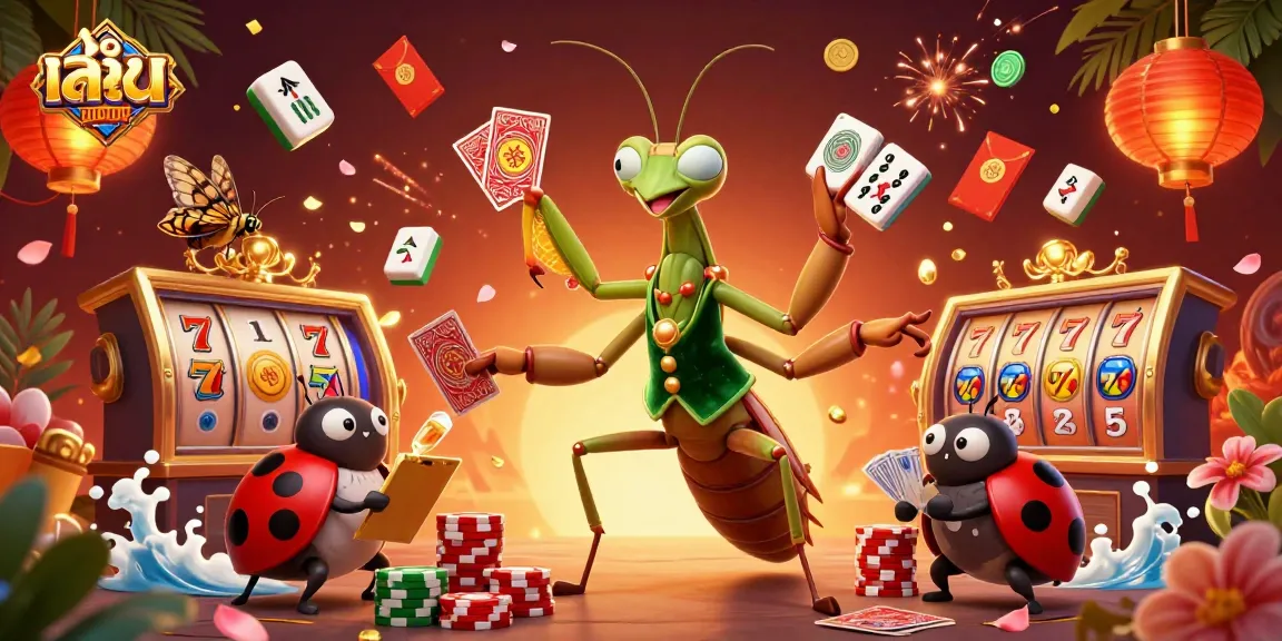 Engage in สล็อต gameplay at a vibrant casino scene with animated characters and festive elements.