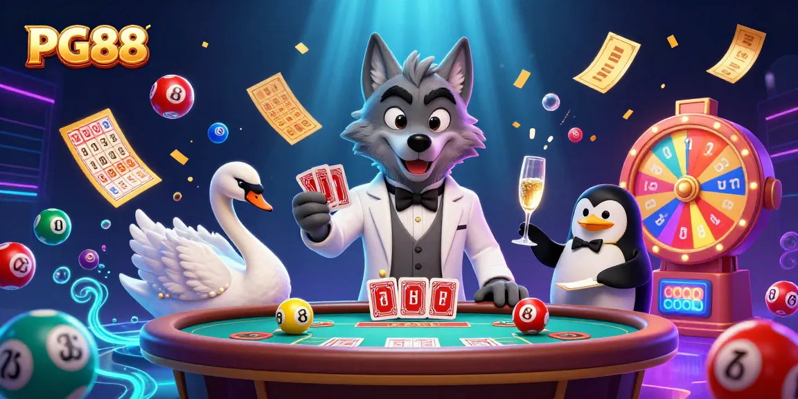 Experience thrilling gaming at PG88 with a dynamic casino illustration featuring vibrant lottery elements.