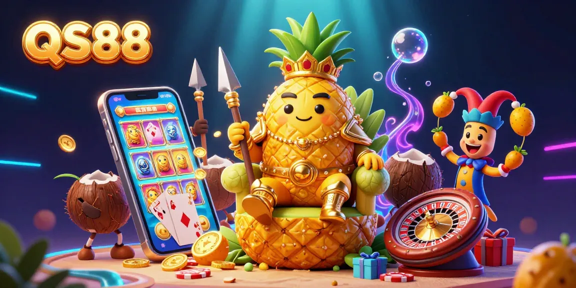 Engage in the excitement at QS88 with a vibrant 3D casino scene featuring lively characters and dynamic gaming elements.