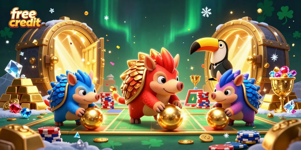 Experience engaging free credit bonuses as rival pangolins roll through stacks of poker chips.