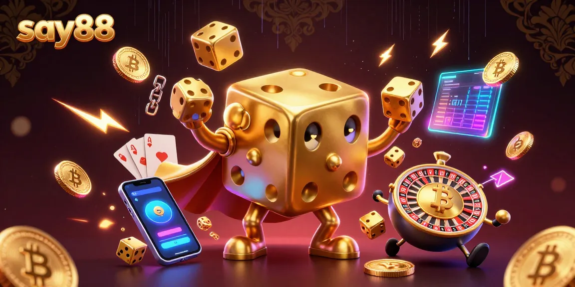 Engage in thrilling gameplay at say88 with 3D animated golden dice and crypto elements.