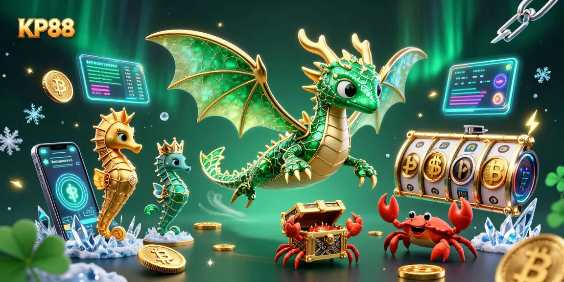Experience dynamic gameplay with KP88, featuring a vibrant sea dragon and crypto elements in a casino setting.
